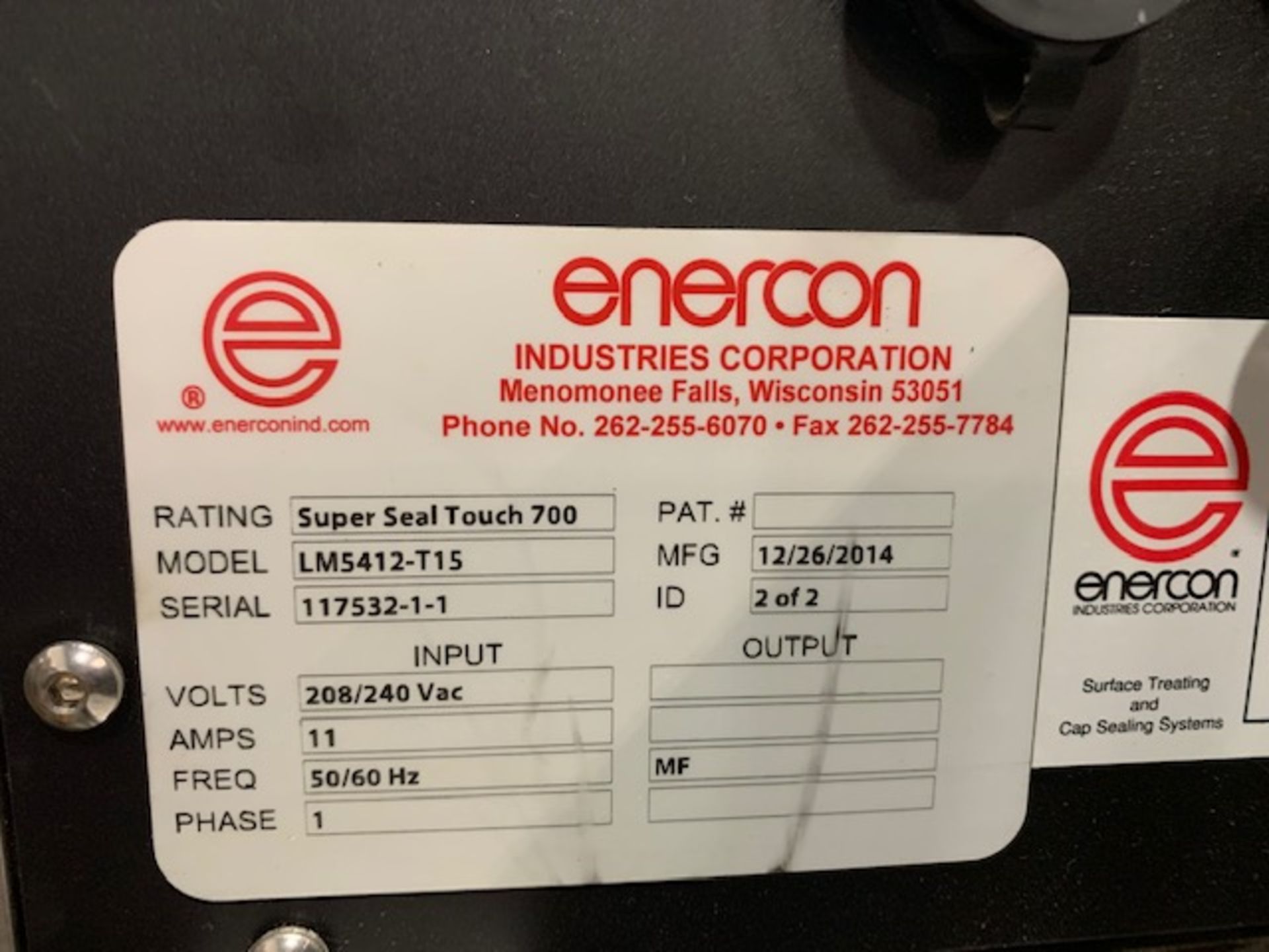 Enercon Super Seal Touch 700 model LM5412-T15 Induction Sealer. 2.5" wide x 1" tall seal area, - Image 5 of 5