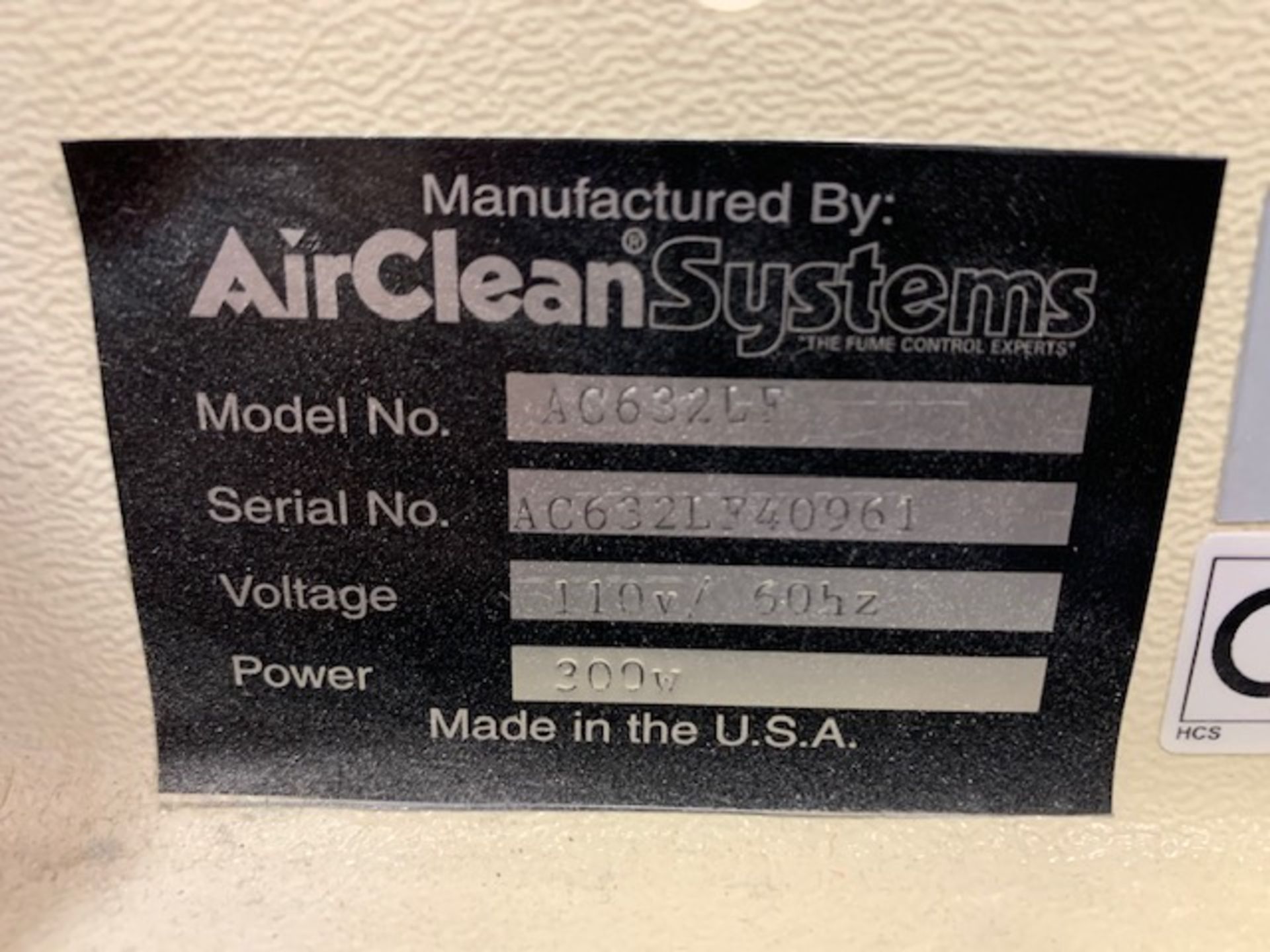 Airclean Systems model AC632CF PCR 600 ductless chemical workstation, Serial#AC632LF40961 Item#271 - Image 7 of 7