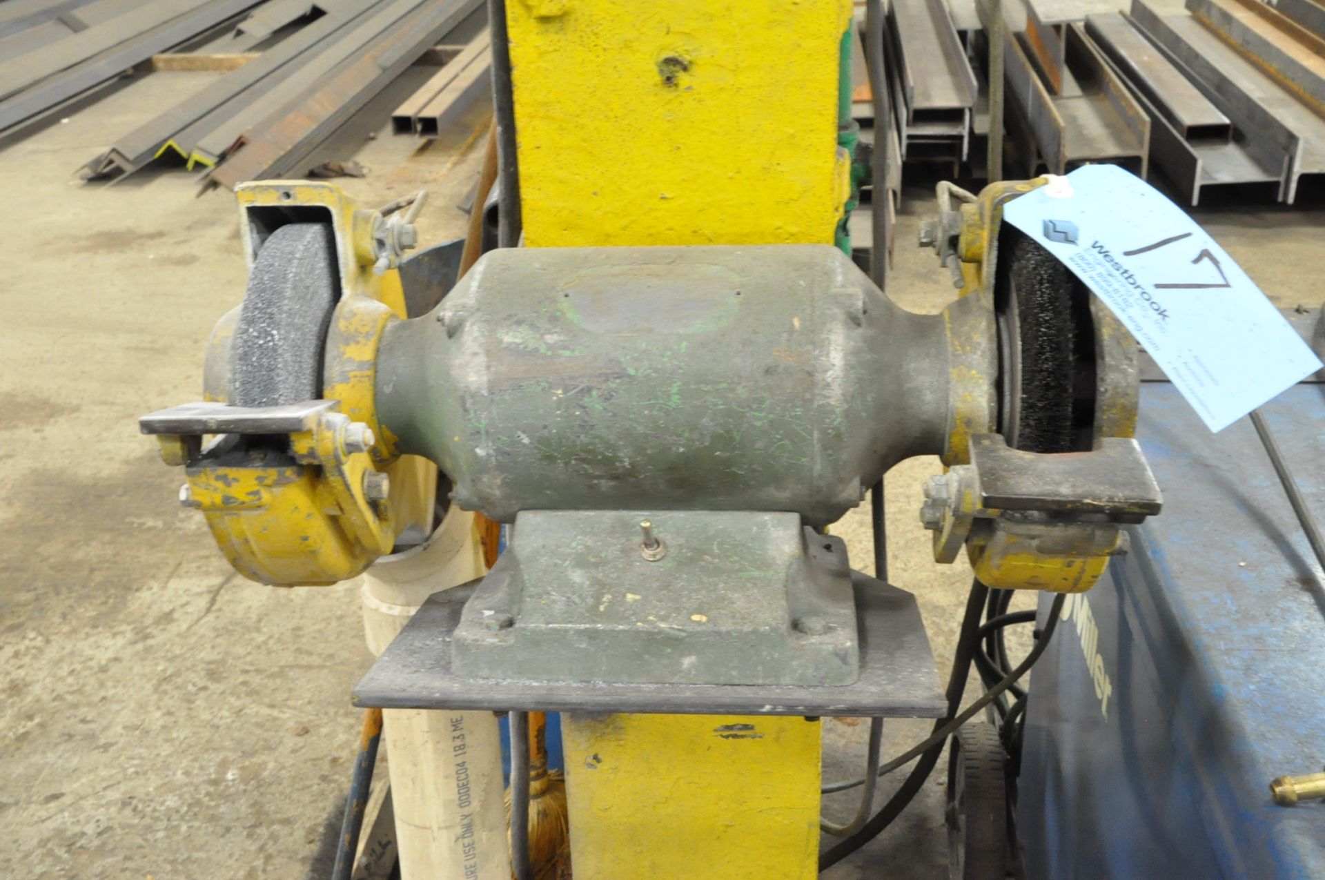 8" x Approx. 3/4-HP, Post-Mounted Double End Grinder, with (1) Grinding Wheel & (1) Wire Wheel, 1-PH