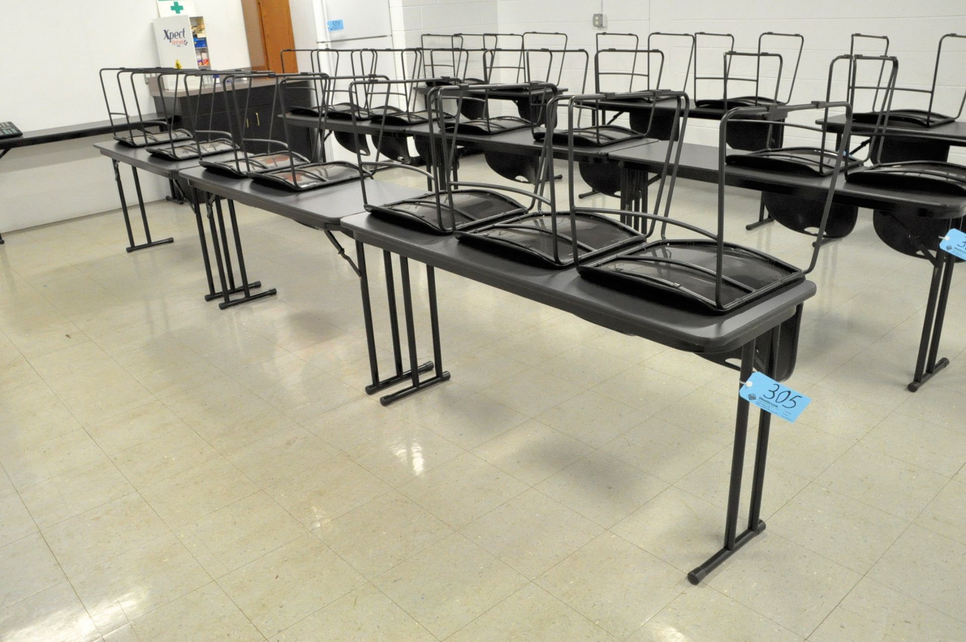 Lot-(3) Folding Tables with (7) Chairs