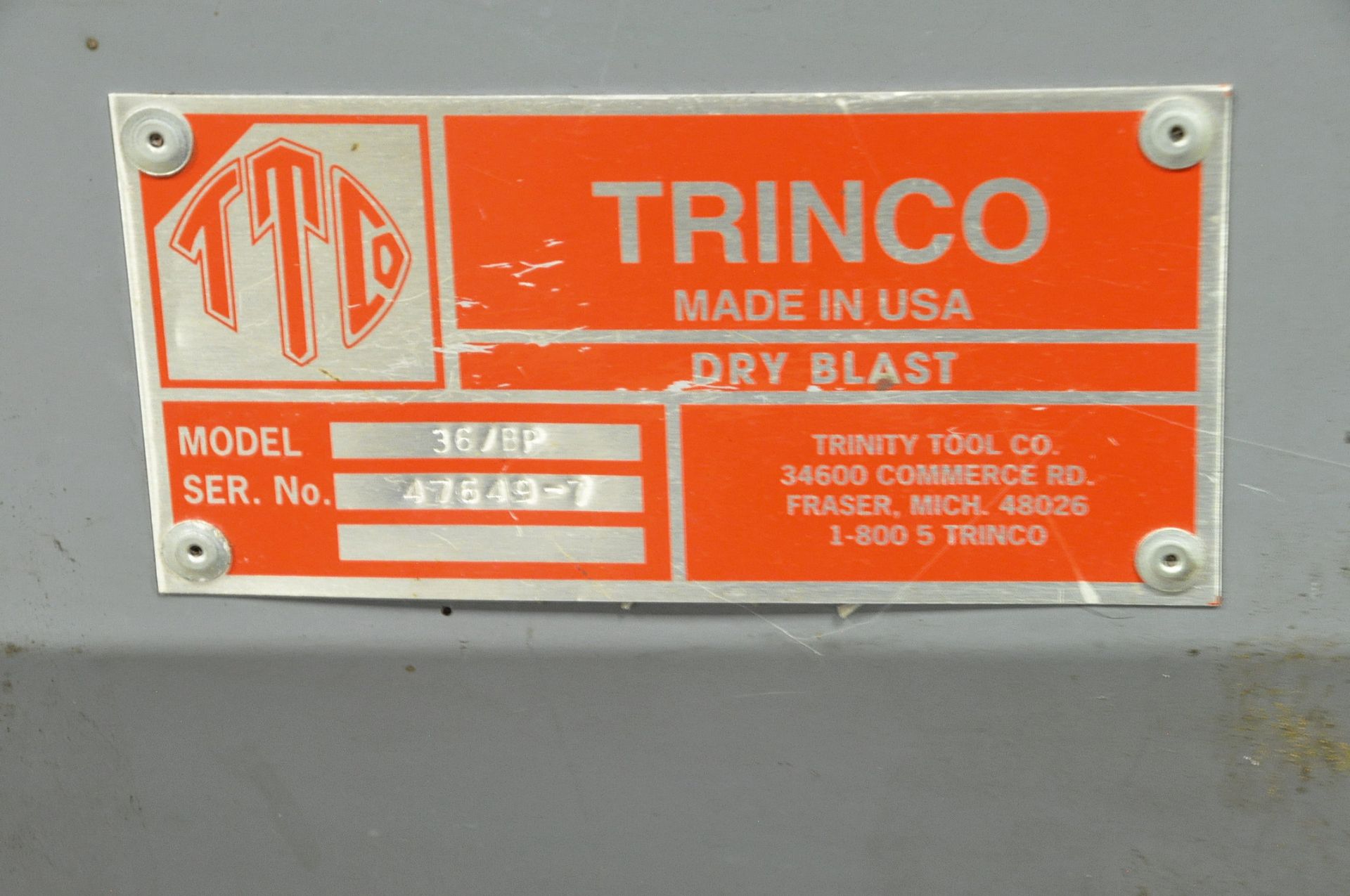 Trinco Model 36/BP, Dry Shot Blast Cabinet, 36" x 24" x 24", Work Light, with Trinco Media Collector - Image 3 of 3