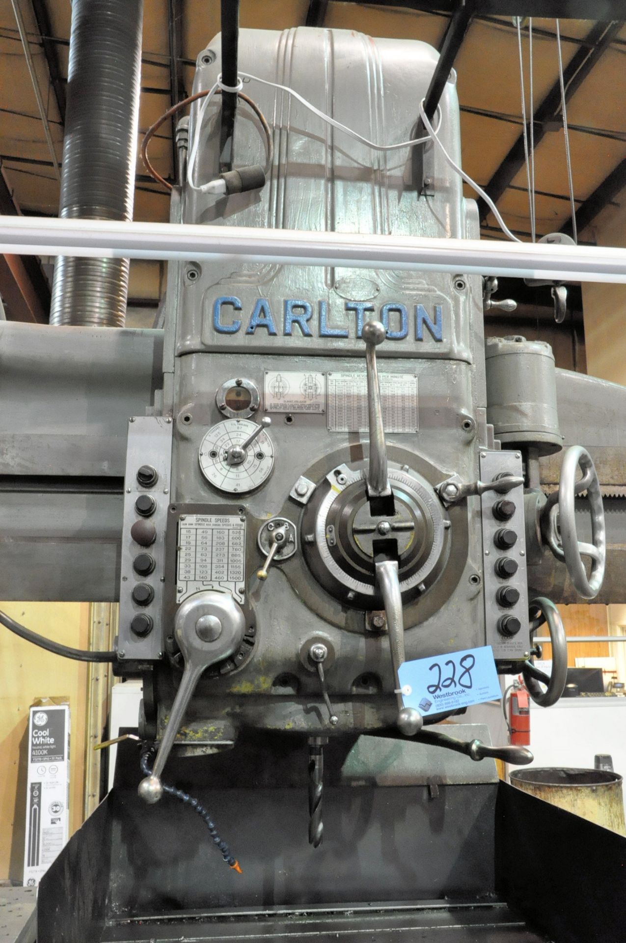 Carlton 60" Arm x 13" Diameter Column Radial Drill, 36" x 36" x 30" T-Slotted Box Table, Work Light - Image 2 of 4