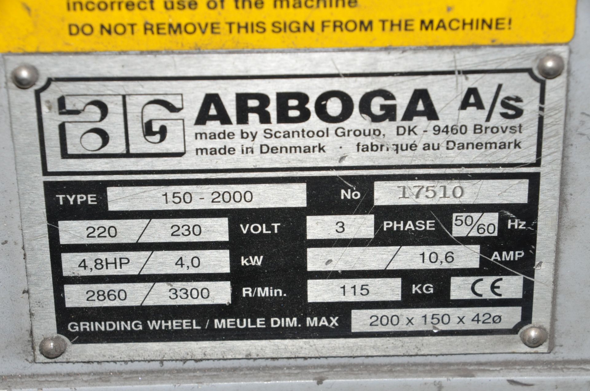 Jancy / Arboga Model 150-2000, 6" Horizontal Belt Sander Machine, 3-PH, Pallet Mounted - Image 2 of 2