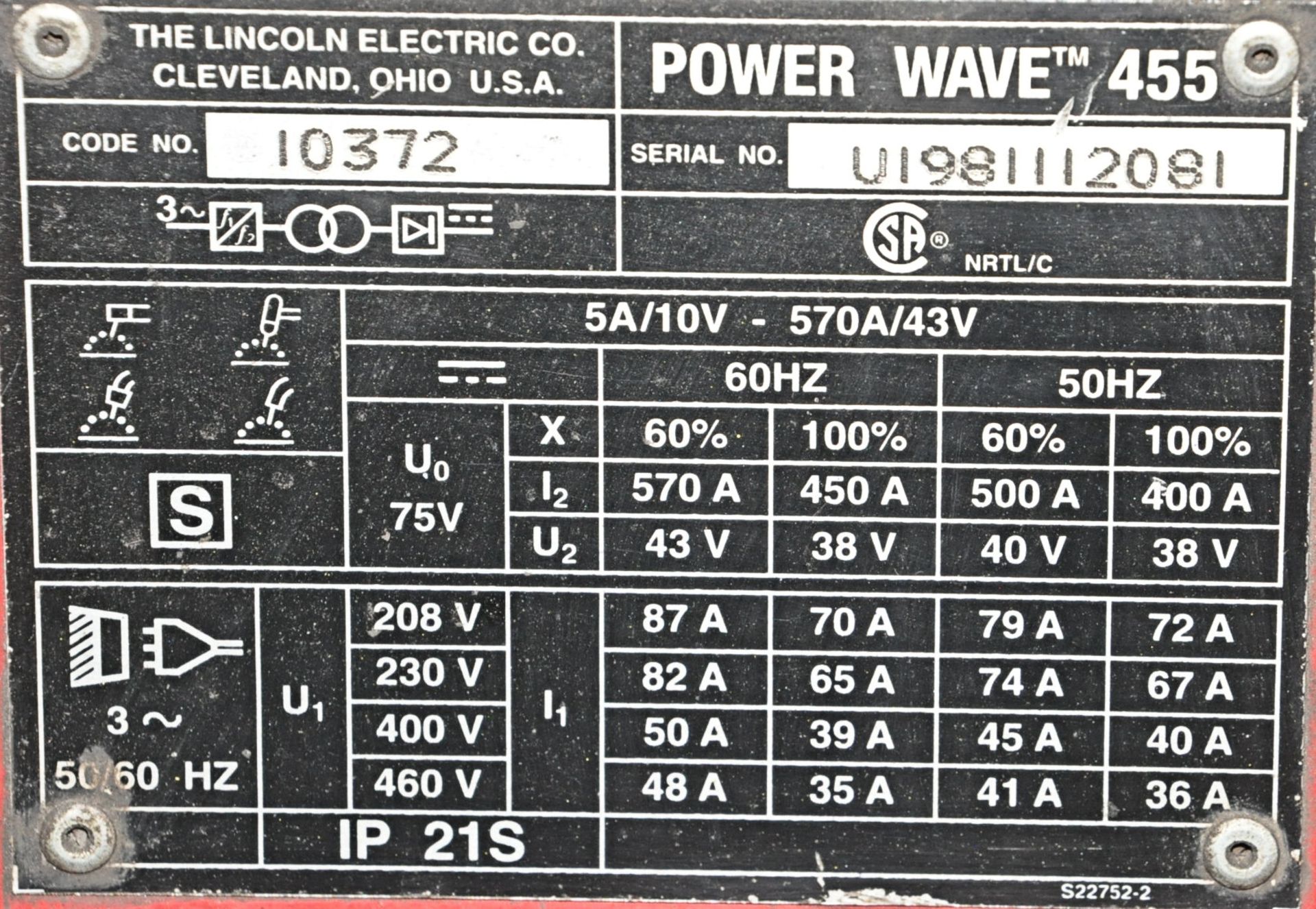 Lincoln Electric Power Wave 455, 450-Amp Capacity Arc Welding Power Source - Image 3 of 3