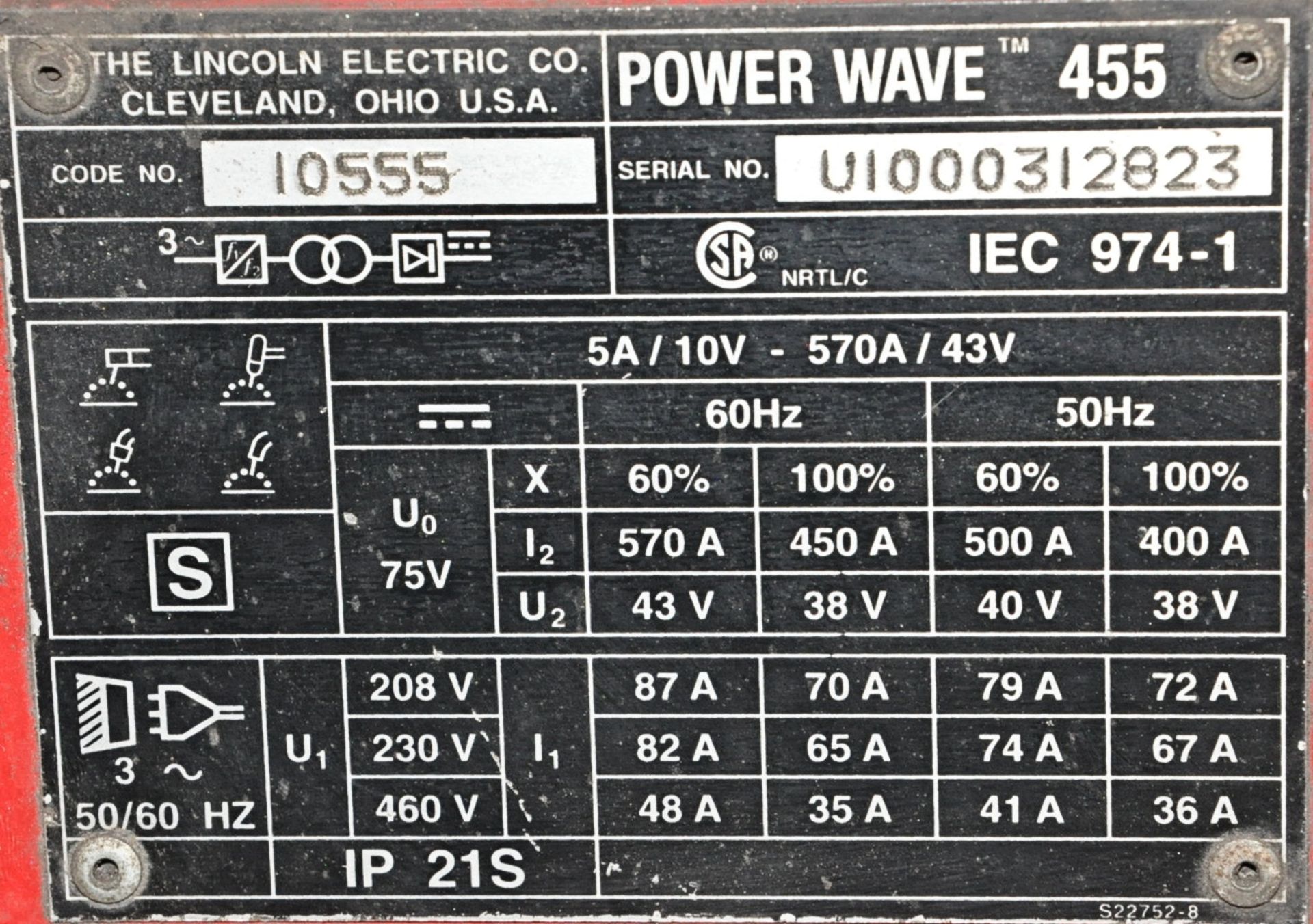 Lincoln Electric Power Wave 455, 450-Amp Capacity Arc Welding Power Source - Image 3 of 3