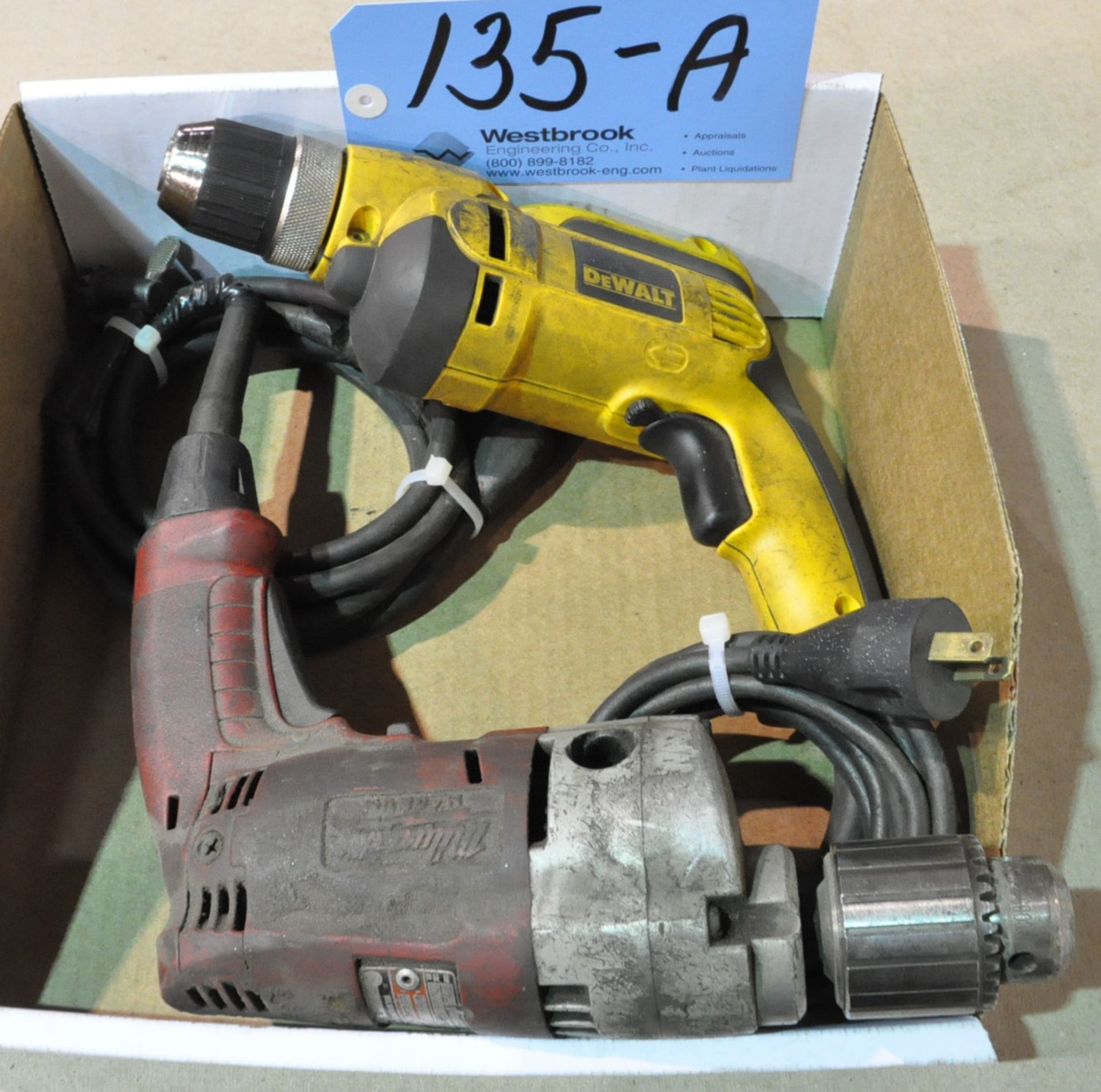 DeWalt DWD110, 3/8" Electric Drill & (1) Milwaukee Magnum Hole Shooter Drill in (1) Box Under Table