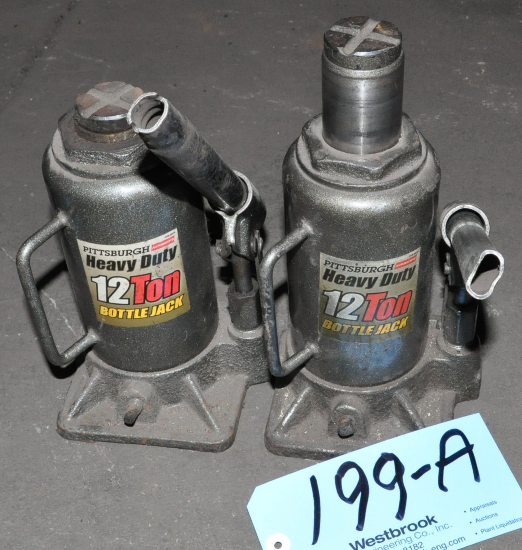 Lot-(2) Pittsburgh 12-Ton Hydraulic Bottle Jacks Under (1) Table