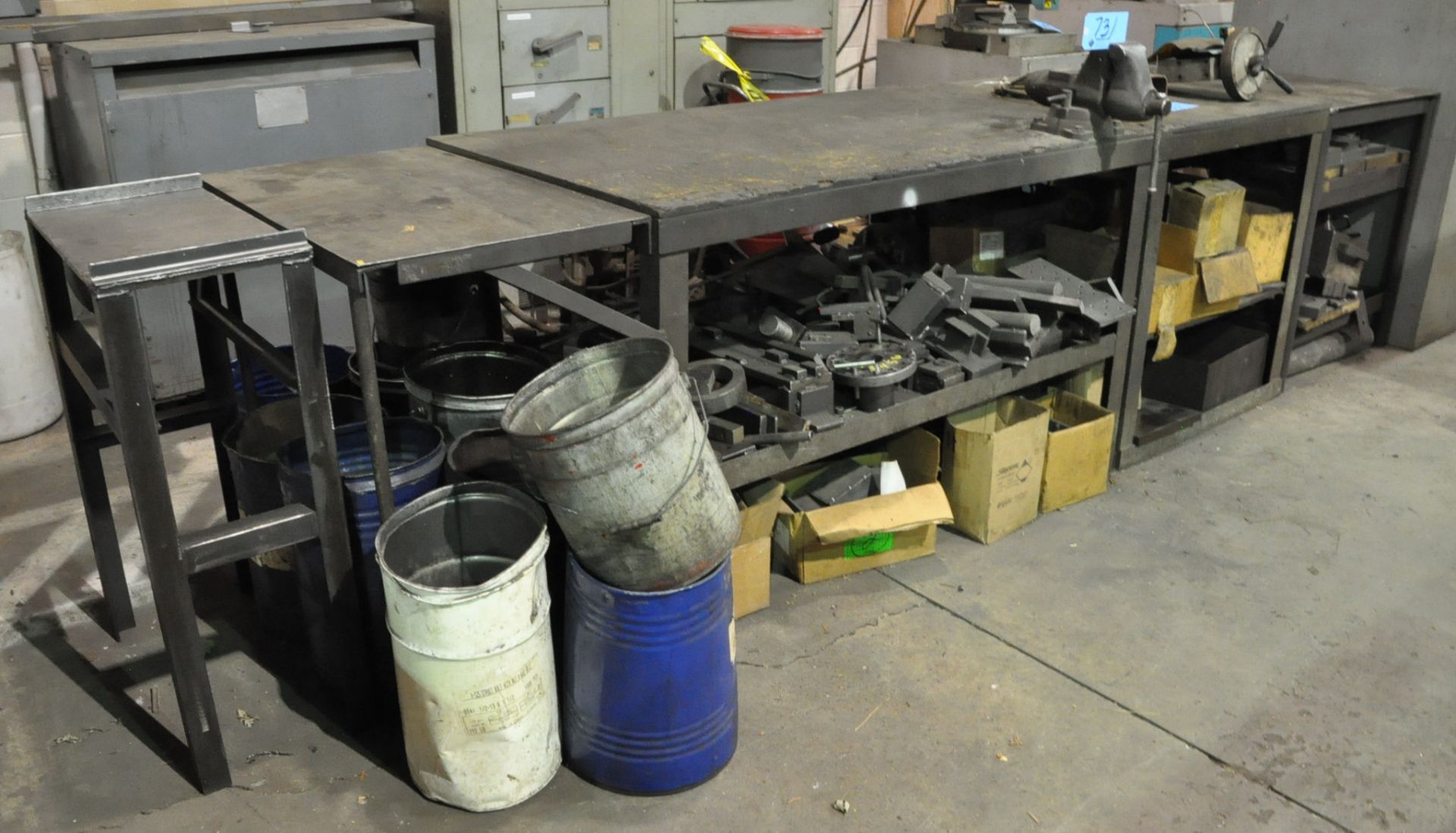 Lot-(4) Steel Tables, (1) with Wilton 3 1/2" Machinist Vise, (Contents Not Included)