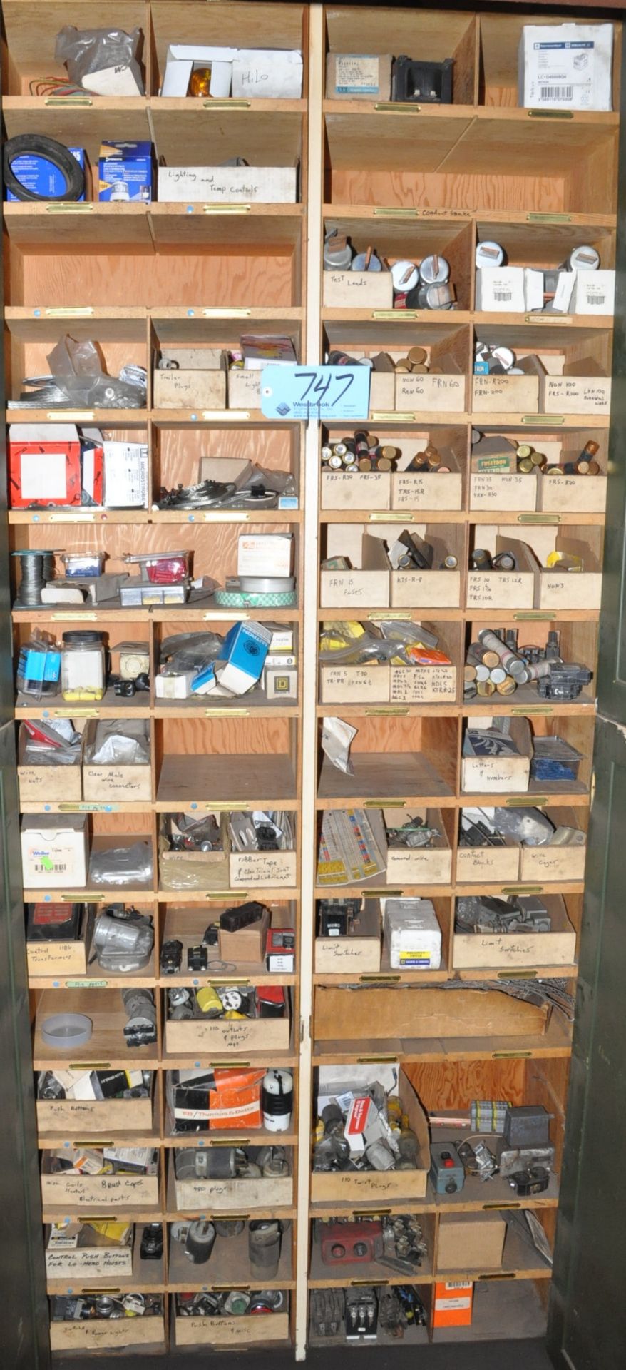 Lot-Fuses, Cord Plugs, Contacts, Misc. Electrical in (1) Cabinet, (Cabinet Not Included)