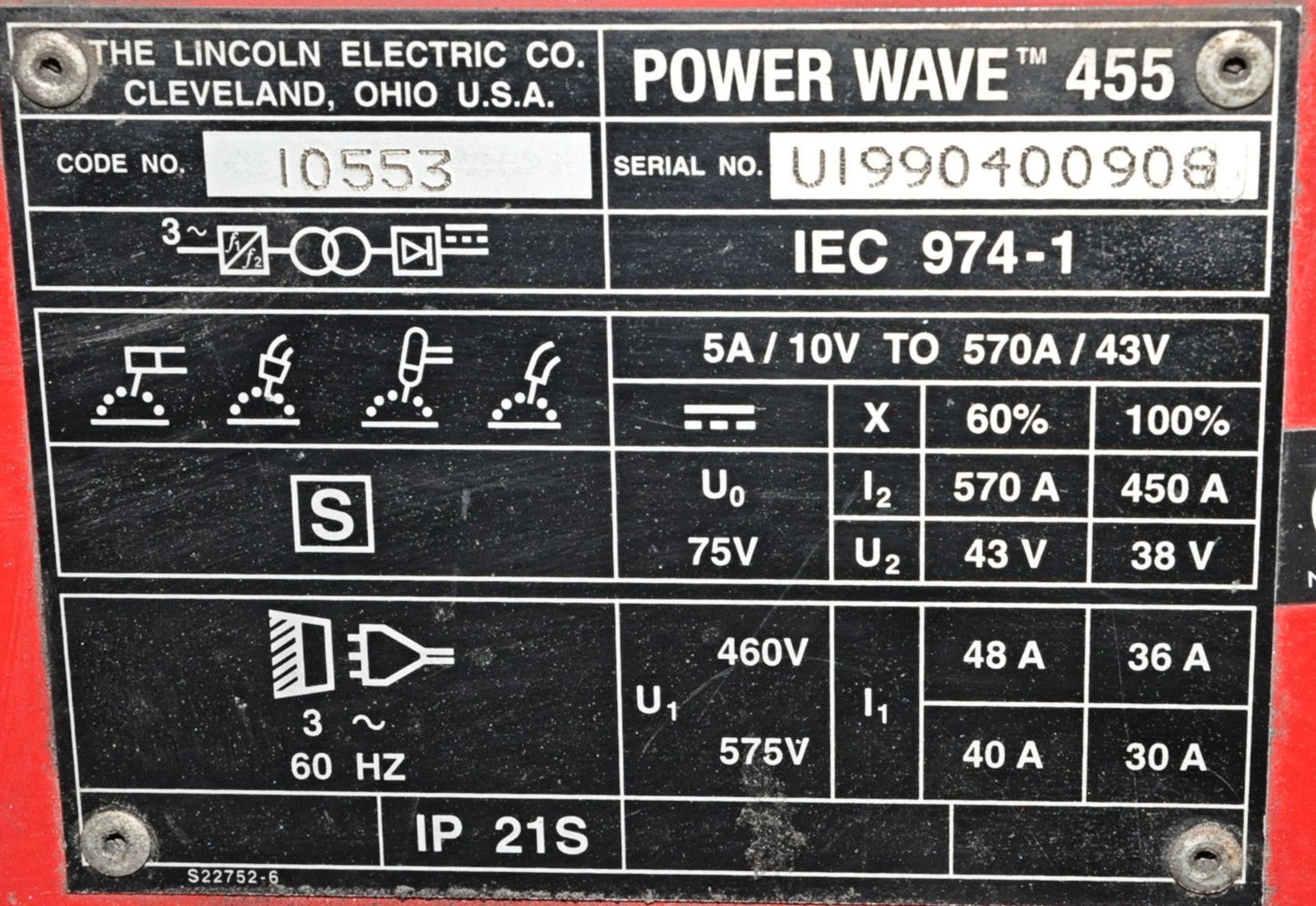 Lincoln Electric Power Wave 455, 450-Amp Capacity Arc Welding Power Source - Image 3 of 3