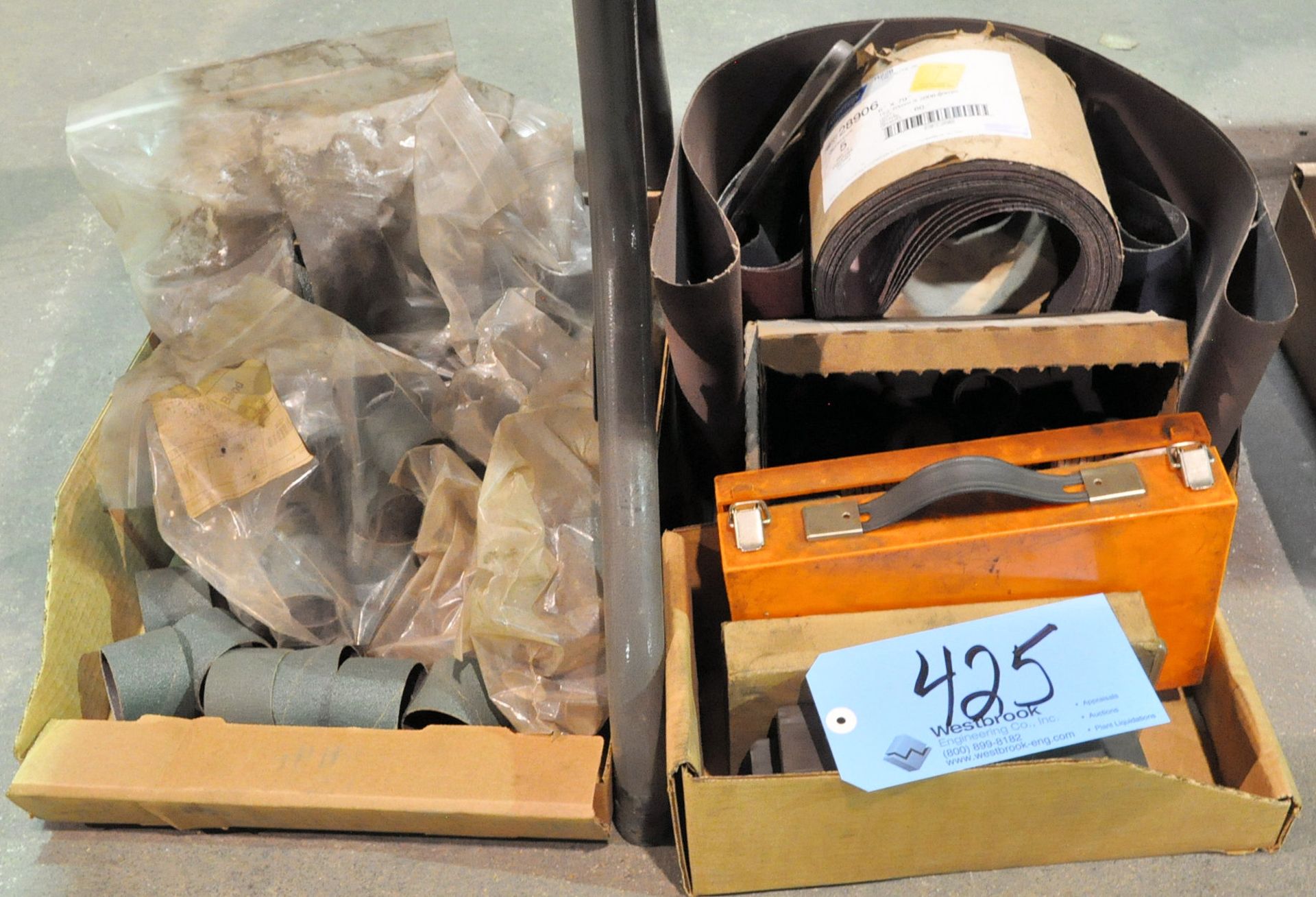 Lot-Sanding Drums, Belts, etc., in (3) Boxes Under (1) Table