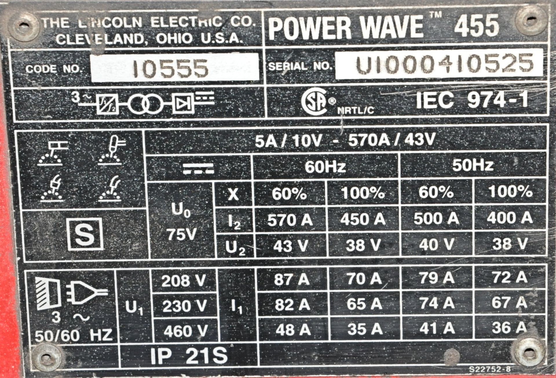 Lincoln Electric Power Wave 455, 450-Amp Capacity Arc Welding Power Source - Image 3 of 3