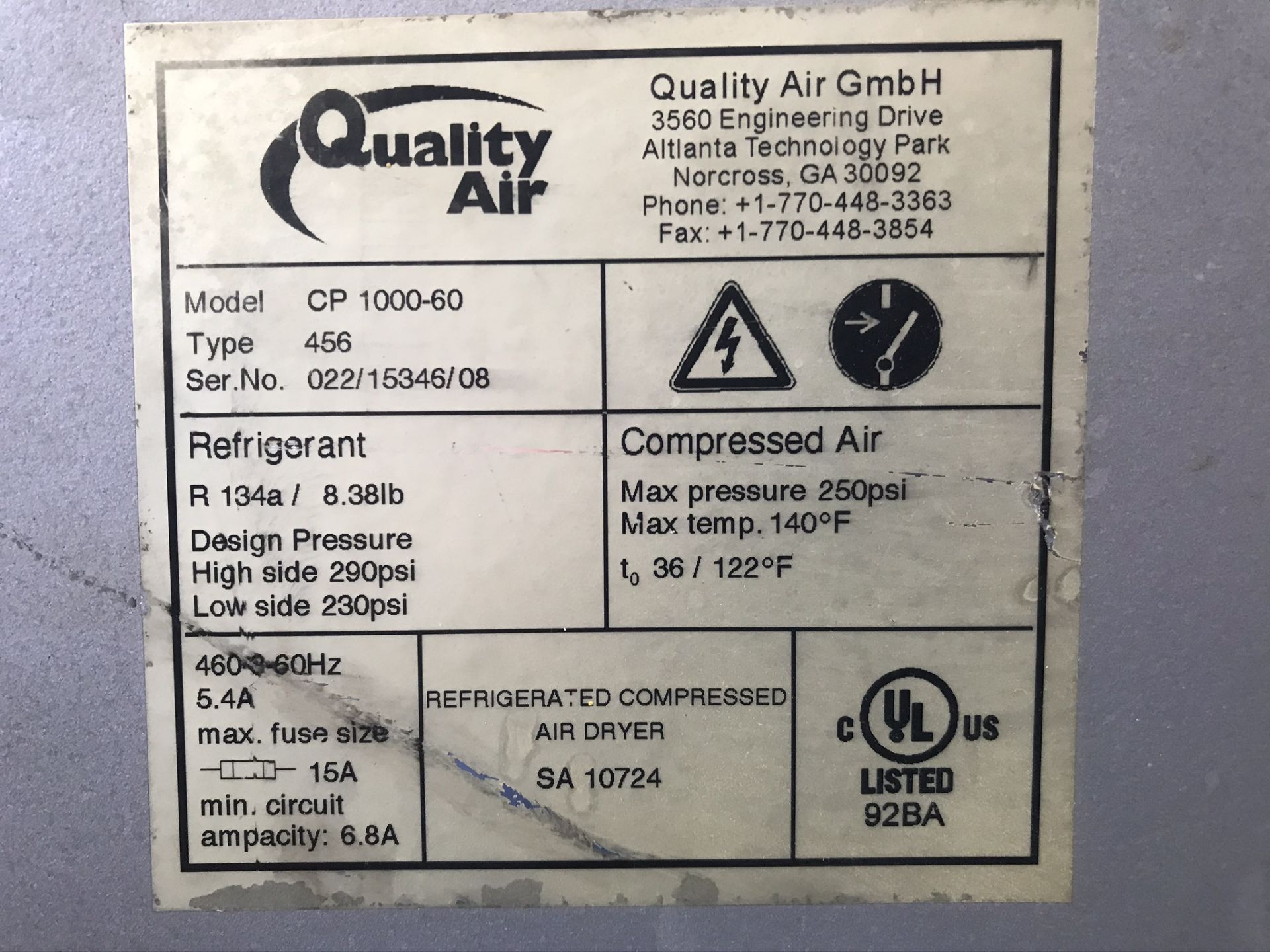 Quality CP1000-60 Refrigerated Compressed Air Dryer, 3-Phase - Image 2 of 2