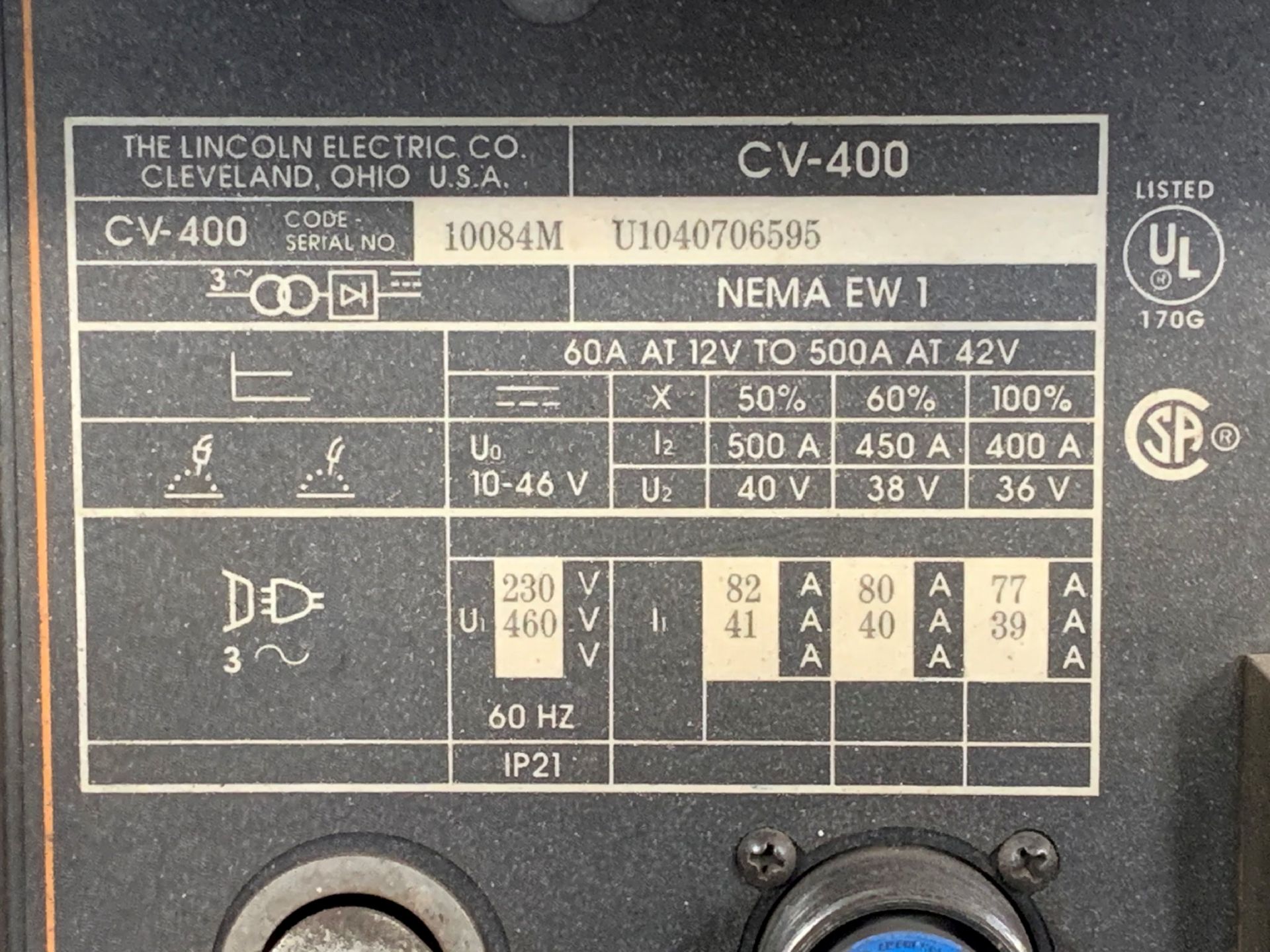 Lincoln Model CV-400, 400-Amp Capacity Wire Feed Mig Welder - Image 3 of 3