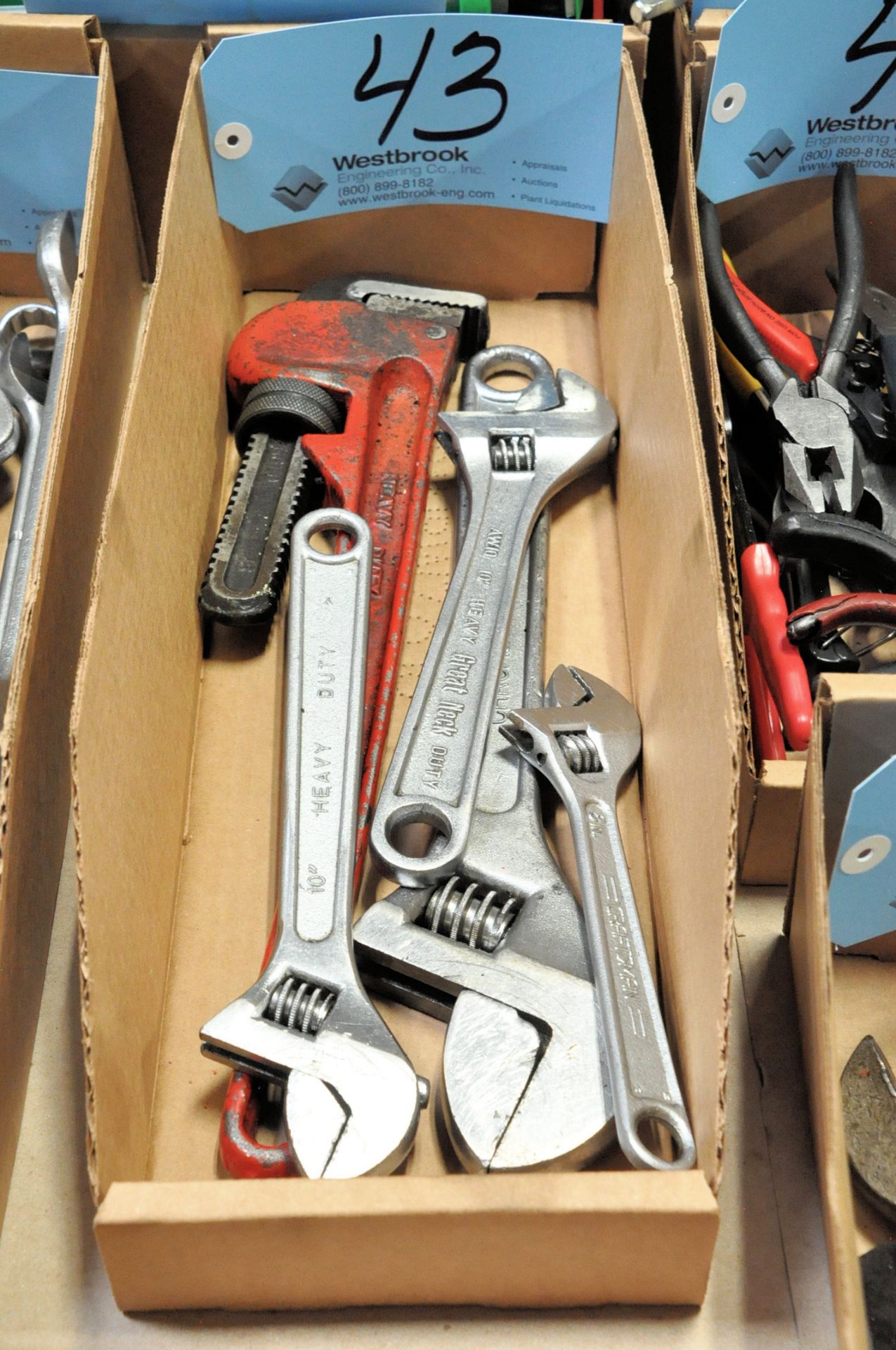 Lot-Adjustable Wrenches and Pipe Wrench in (1) Box