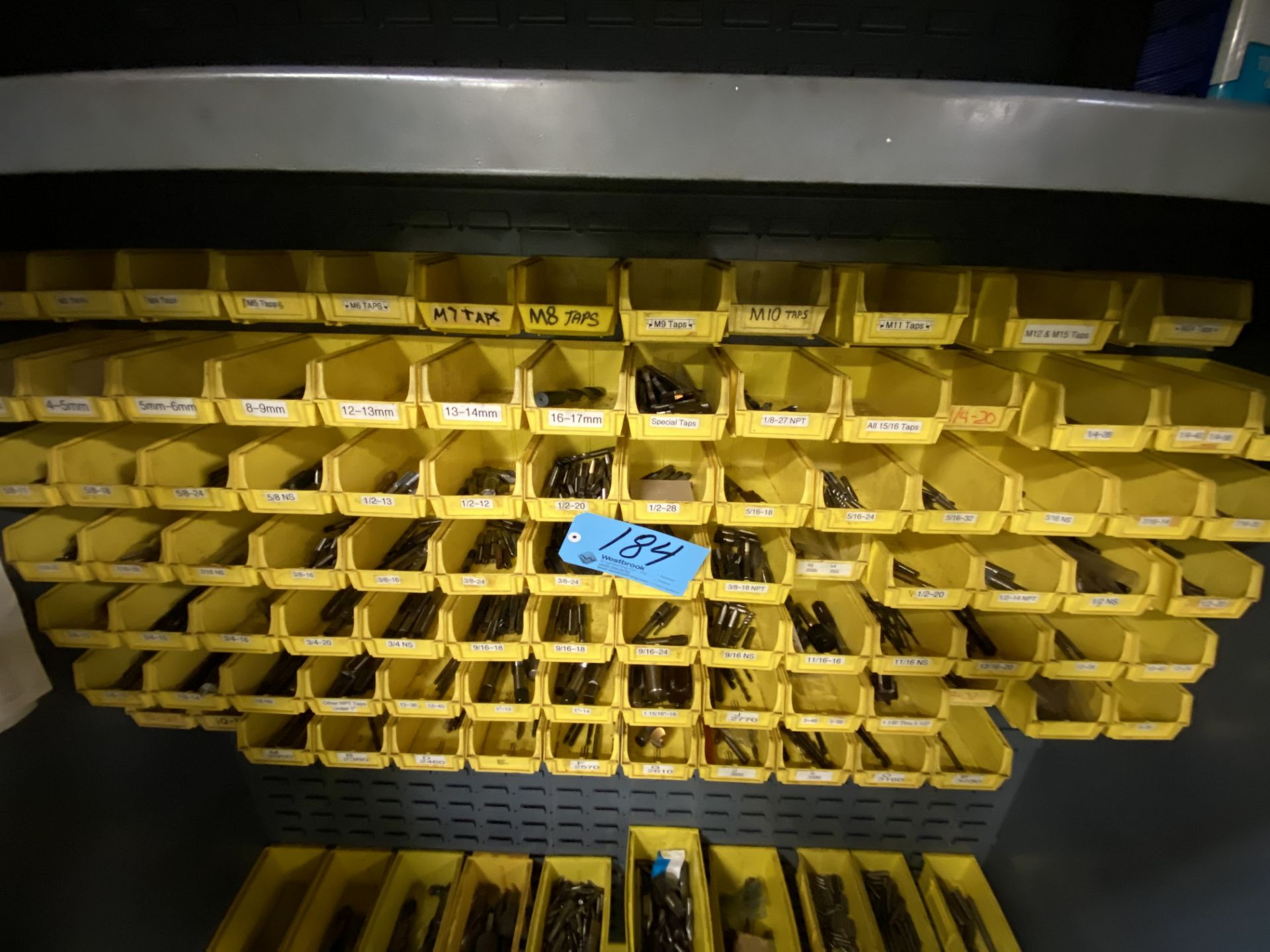 Lot-Taps, Drills and Various Cutters with Plastic Bins in Upper (7) Rows