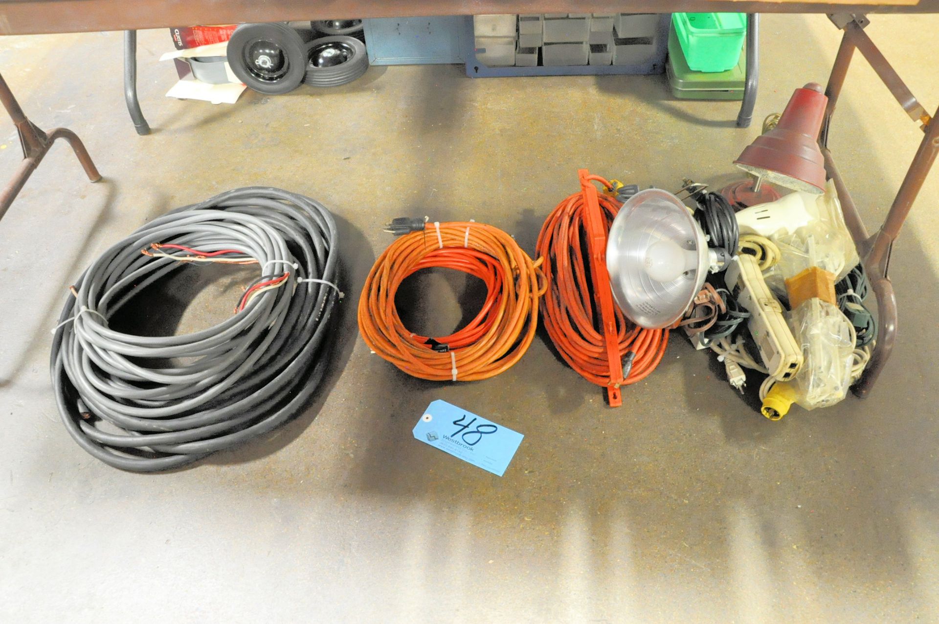 Lot-Extension Cords, Lights and Wire on Floor Under (1) Table