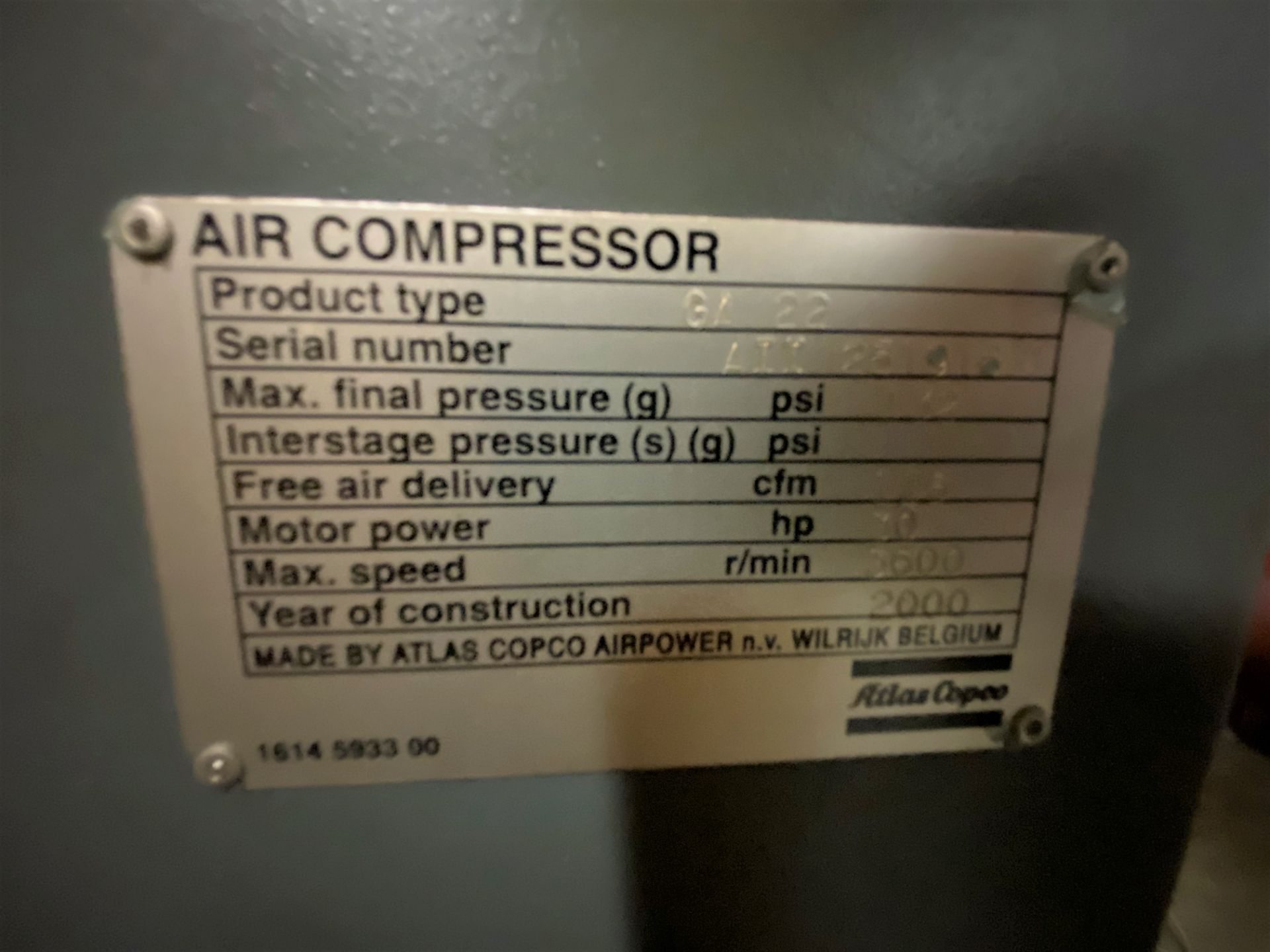 Atlas Copco Type GA 22, 30-HP Rotary Screw Air Compressor - Image 4 of 4