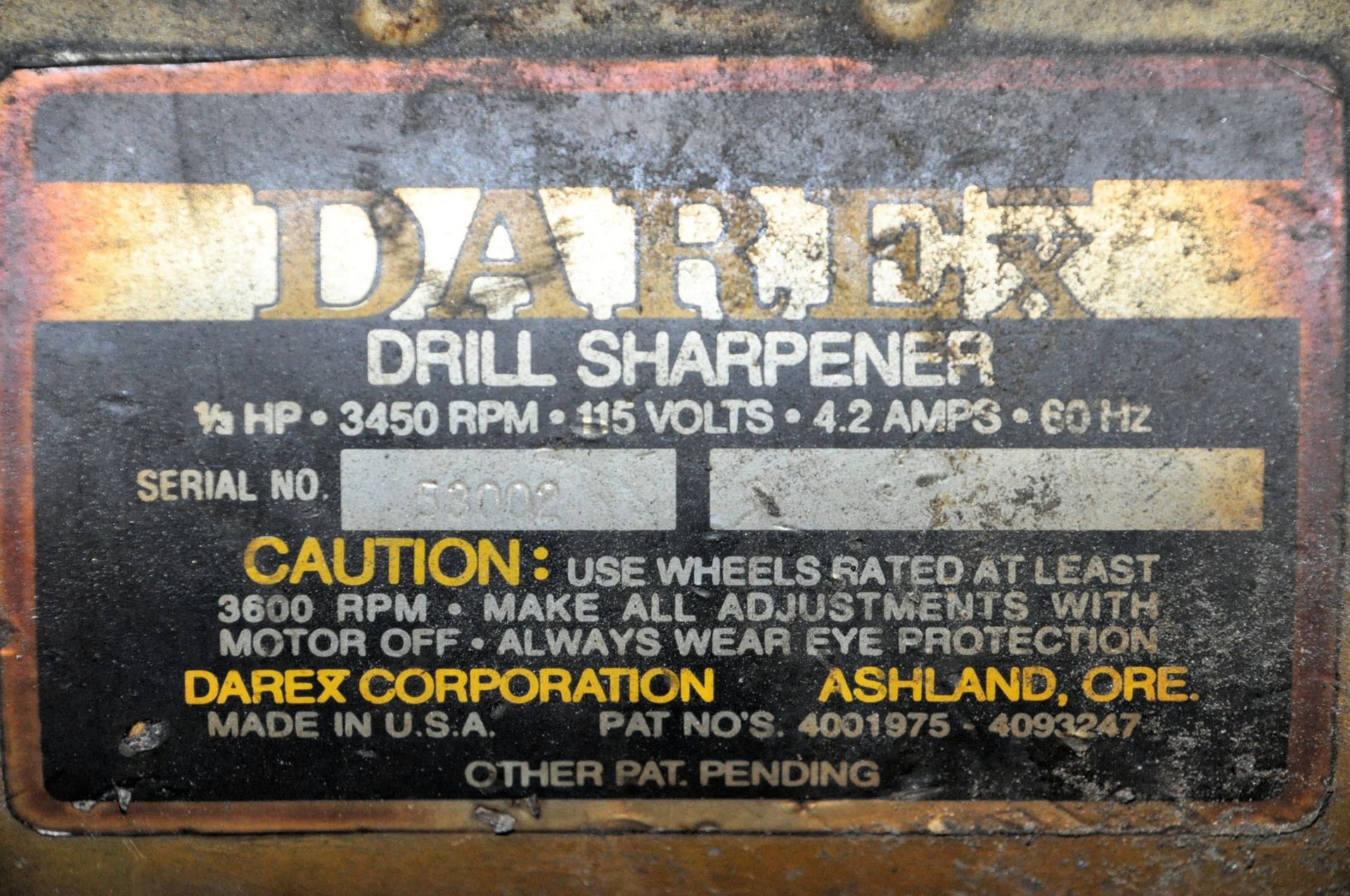 Darex 1/3-HP Pedestal Type Drill Sharpener, S/n 53002 - Bild 2 aus 2