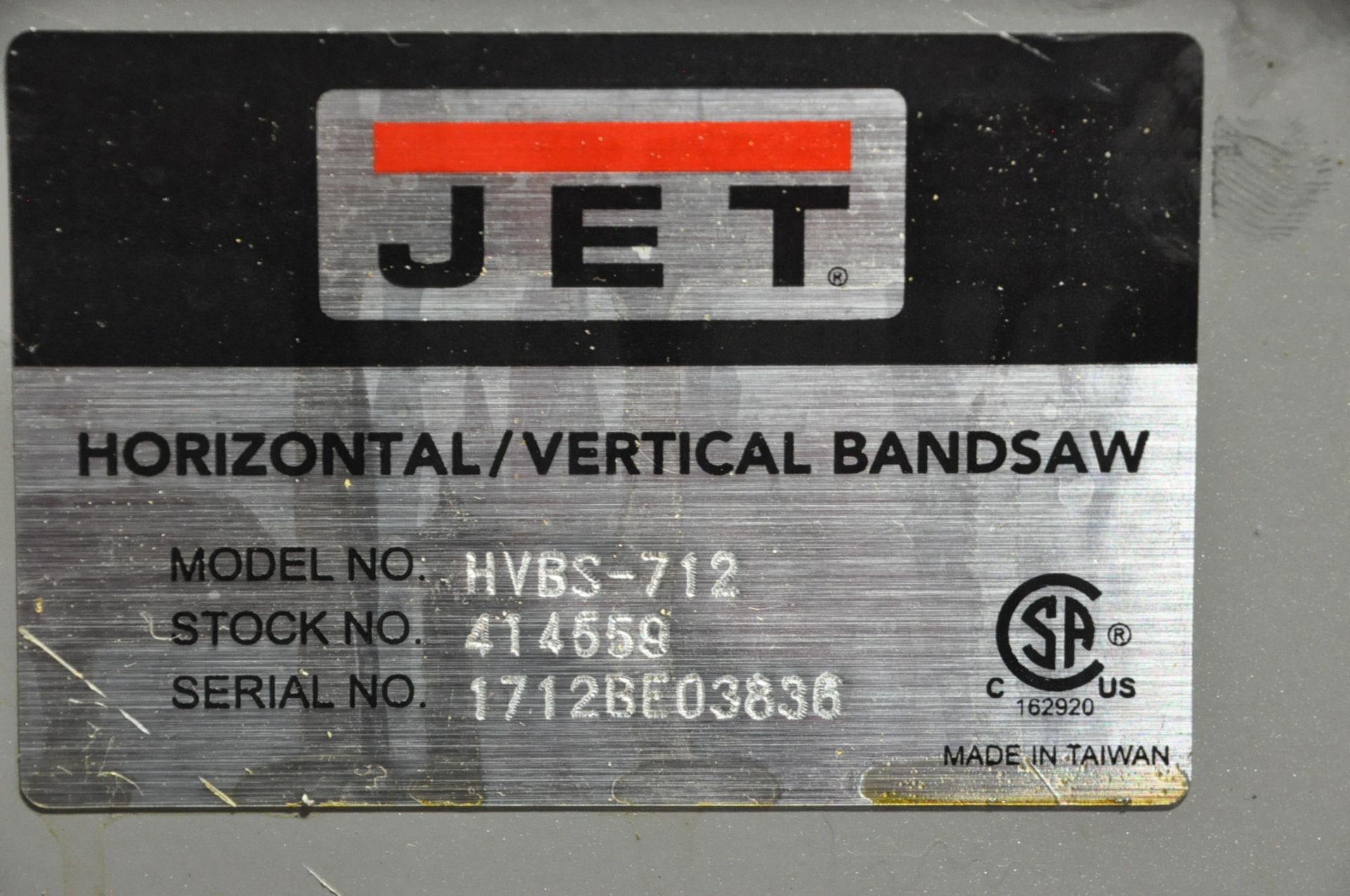 Jet Model HVBS-712, 7" x 12" Horizontal Metal Cutting Band Saw, S/n 1712BE03836, Mounted on Pallet - Image 3 of 3