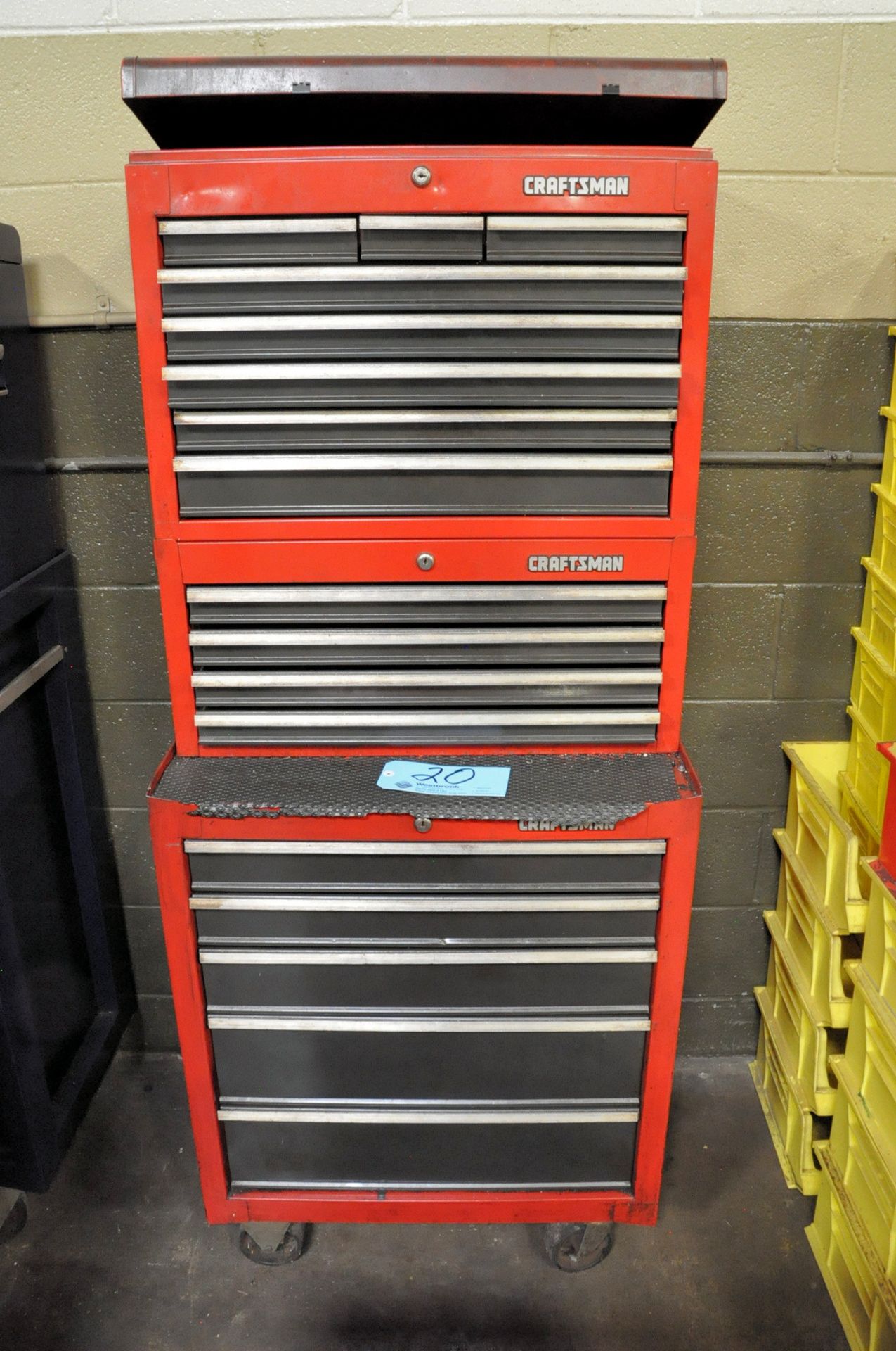 Lot-Craftsman 5-Drawer Rolling Tool Chest, 4-Drawer Stacker Box, and (1) 8-Drawer Flip Top Tool Box