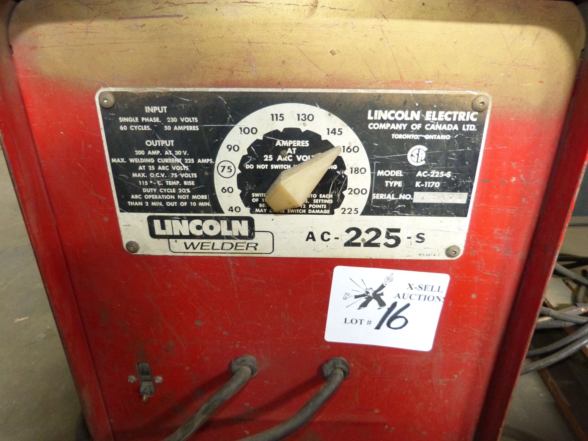 LINCOLN 225 AMP STICK ARC WELDER - Image 5 of 5