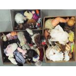 Three boxes of dolls and Ty Beanies in various scales and from various eras.