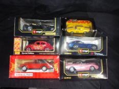 Bburago / Burago, Maisto, Polistil - Six boxed diecast model cars in 1:18, 1:24 scale and similar.