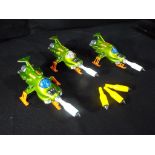 Dinky - Three unboxed Dinky 351 'UFO' Shado Interceptors All with green body, orange legs.