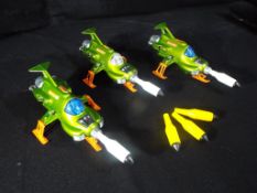 Dinky - Three unboxed Dinky 351 'UFO' Shado Interceptors All with green body, orange legs.