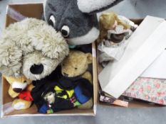 A quantity of dolls, bears and other stuffed toys.