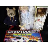 Scalextric - a Super Tourers Scalextric set together with a large Paddington Bear,