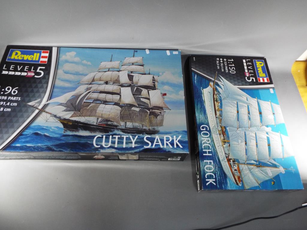 Revell - two boxed kits, Level 5, 1:96 scale Cutty Sark # 05422 and 1:150 scale Gorch Fock # 05417,