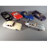 Burago, Maisto - six 1/18 scale models to include Jaguar E type, Jaguar MK2, Jaguar XK,