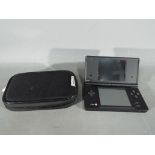 Nintendo - A black Nintendo DSi in carry case with Professor Layton and the Unwound Future game