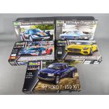 Revell - five Revel model kits 1/24 and 1/25 scale of cars to include Porsche 918 Spider,