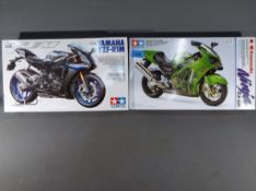 Tamiya Japan - two Tamiya Japan 1/12 scale Motorcycle Series model motorcycles to include Kawasaki