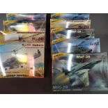 Zvezda Kits - 9 boxed 1:72 scale model kits, Russian military aircraft and helicopters,