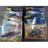 Zvezda Kits - 9 boxed 1:72 scale model kits, Russian military aircraft and helicopters,