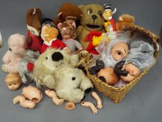 A collection of unboxed predominately TV character related soft toys including Basil Brush,