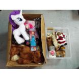 A large quantity of childrens soft toys, dolls and toys.