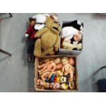 A large collection of vintage dolls and childrens soft toys all in Playworn condition.