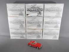 Nine 1:32 scale diecast 1955 Corvette models from the Zora Arkus-Duntov Authorised Corvette