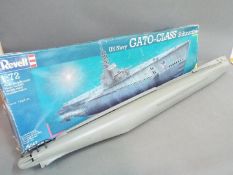 Revell - A part built and boxed Revell 1:72 scale US Navy Gato Class Submarine.