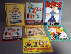 Popeye - A collection of metal wall signs relating to Popeye, seven in total.