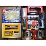 A box of mint diecast model motor vehicles to include Corgi Weetabix collection boxed set, Burago,