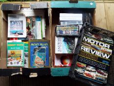 Two boxes containing a good mixed lot comprising early Meccano, Dinky and Hornby catalogues,