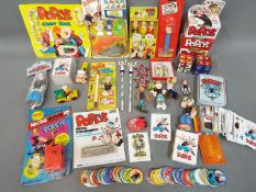 Popeye - Various Popeye related toys and collectables to include collector cards, pens,