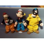 Popeye - Three vintage dolls / figures depicting characters from Popeye by 'Presents',