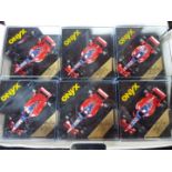 Onyx - 24 diecast model F1 racing cars with driver figures in square rigid transparent cases,